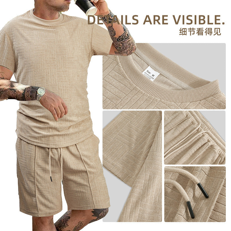 Men's nano relief structure lounge two-piece with short sleeve round neck and elastic drawstring Bermuda Mune Fashion