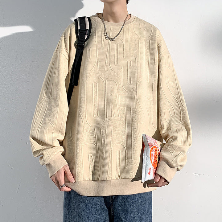Men's Oversized Structured Knit Sweatshirt with Embossed Tone-on-Tone Lettering Mune Fashion
