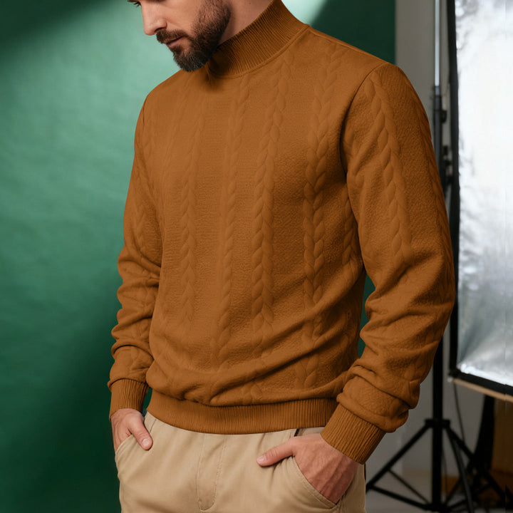Men's knitted pullover with stand-up collar, cable pattern, soft ribbed cuffs, and Regular Fit Mune Fashion