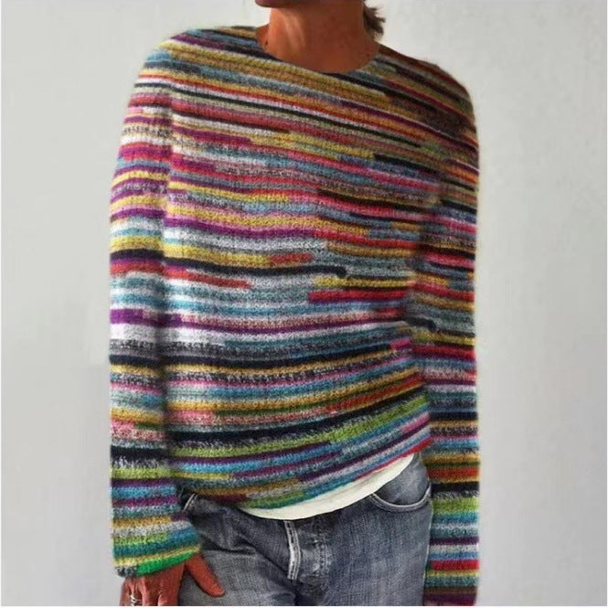 Women's embroidered knit pullover with relief-like floral embroidery and round neck Mune Fashion