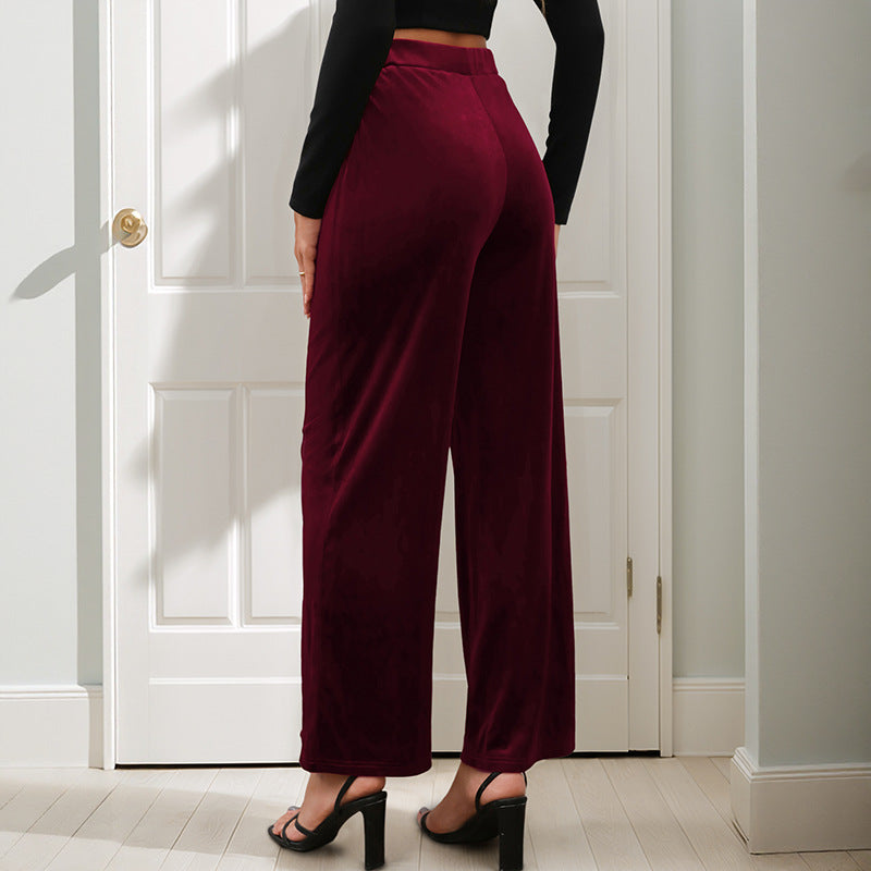 Ladies Velvet Palazzo Pants with High Waist and Wide Leg Mune Fashion