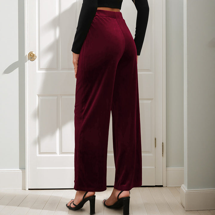 Ladies Velvet Palazzo Pants with High Waist and Wide Leg Mune Fashion