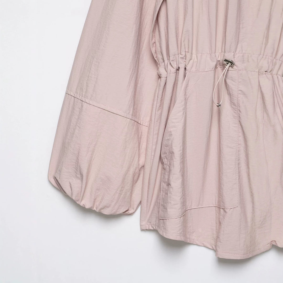Women Water-Repellent Oversized Parka with Waist Ruching and Balloon Sleeves Drune