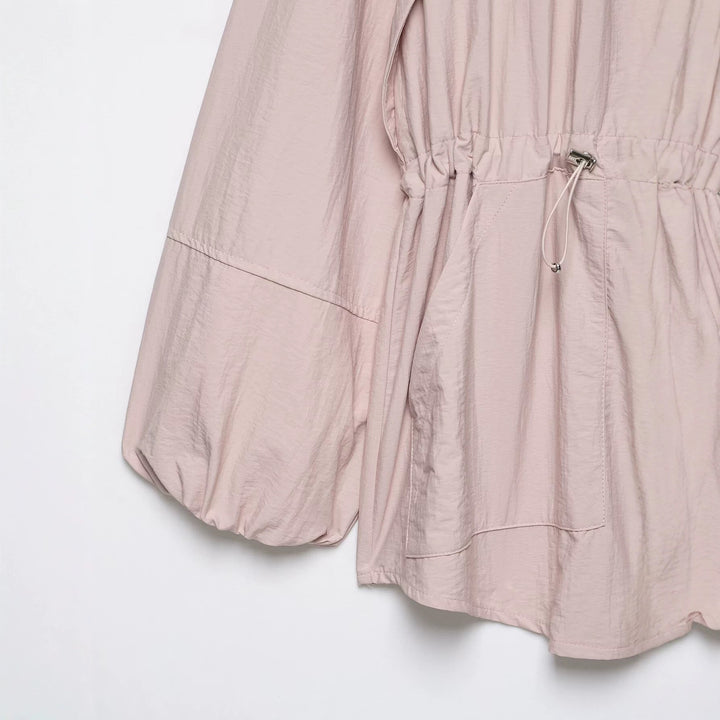 Women Water-Repellent Oversized Parka with Waist Ruching and Balloon Sleeves Drune