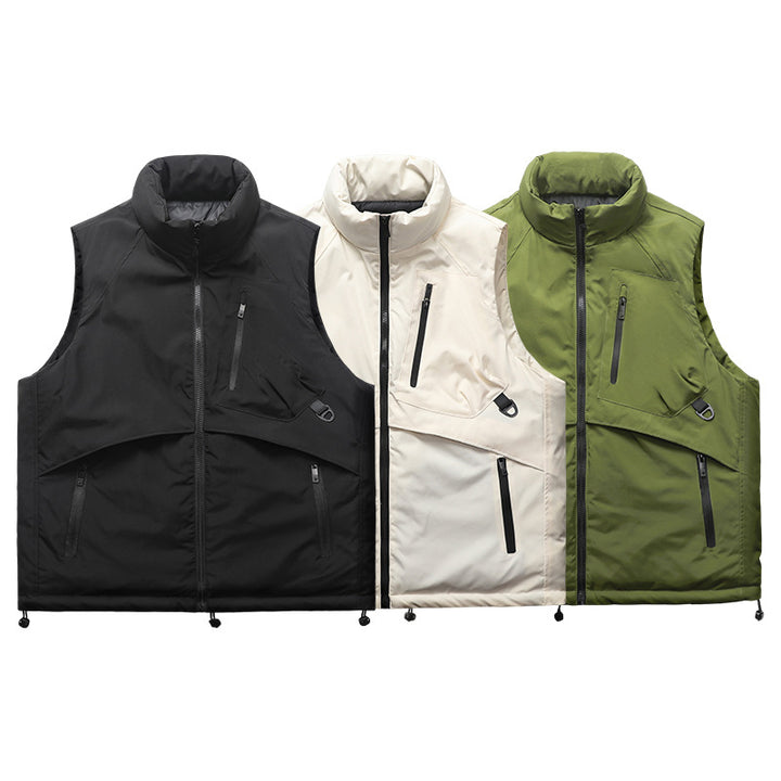 Men's Padded Utility Vest with Stand Collar, Zipper Pockets & Drawstring Mune Fashion