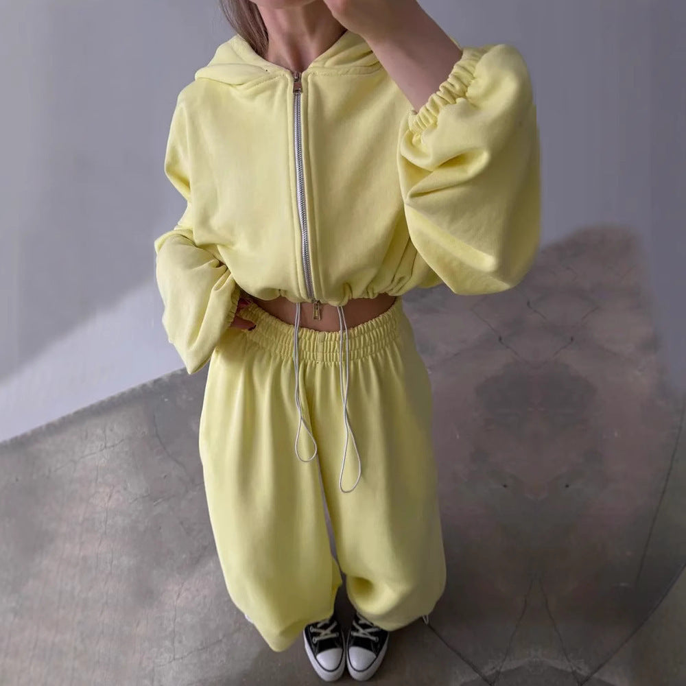 Women's crop zipper hoodie and wide-cut high-waist lounge pants set Mune Fashion