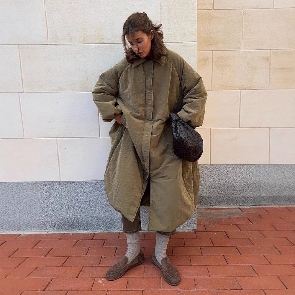 Women's Oversized Padded Coat with Balloon Hem and Raglan Sleeves Mune Fashion