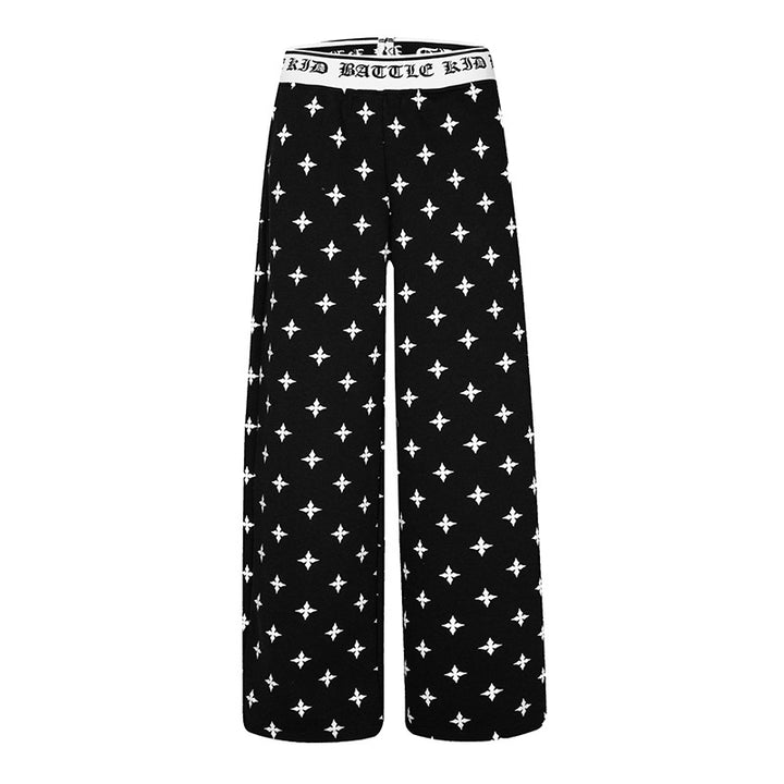 Women's extra-wide comfort lounge pants in palazzo cut with printed elastic waistband and all-over ornament print Mune Fashion