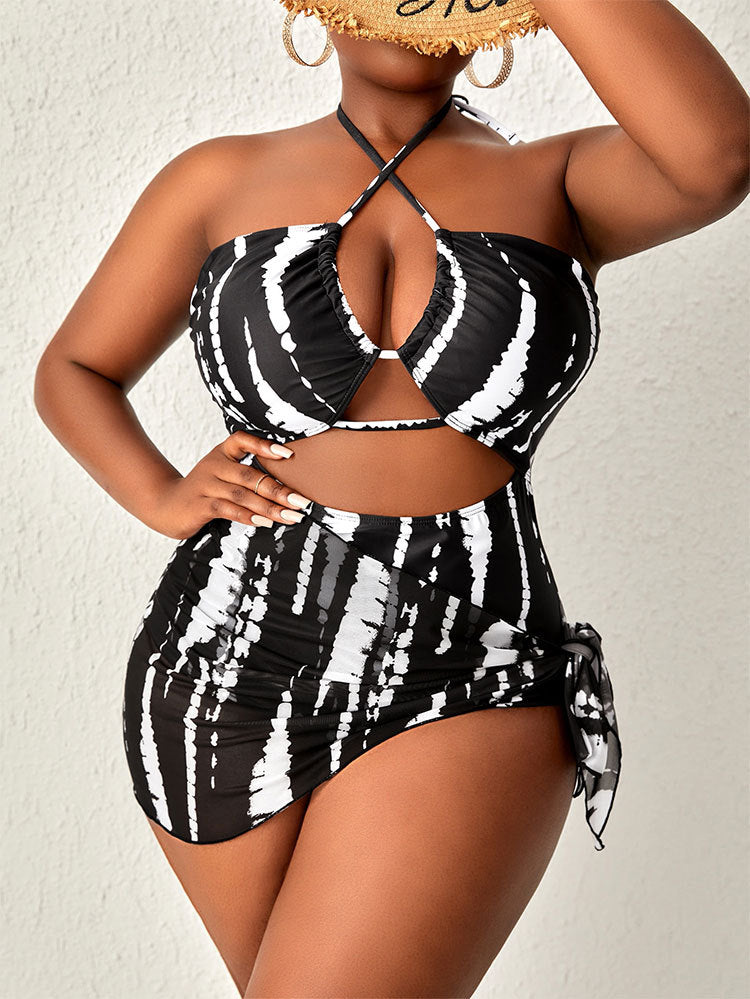 Women Cut-Out Beach Bikini Set with Elastic Wrap Skirt Mune Fashion