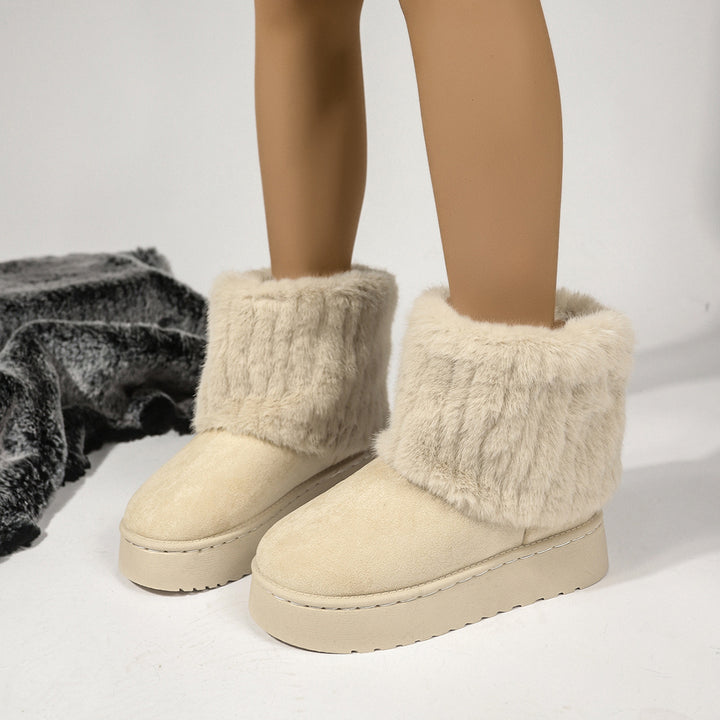 Women Warm Platform Winter Boots with Wide Faux Fur and Cushioned Sole Mune Fashion