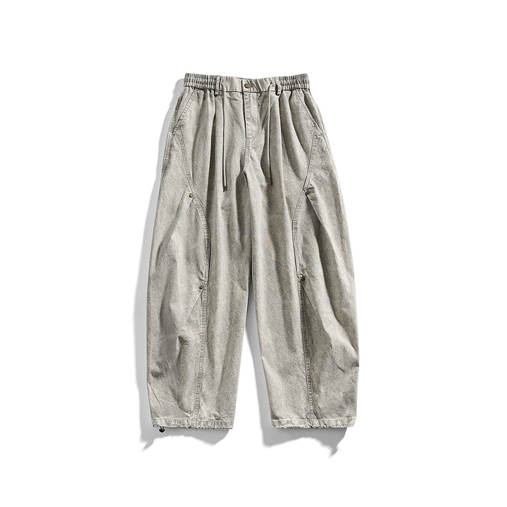 Men's loose cotton cargo pants with elastic waistband, drawstring and utility details Drune