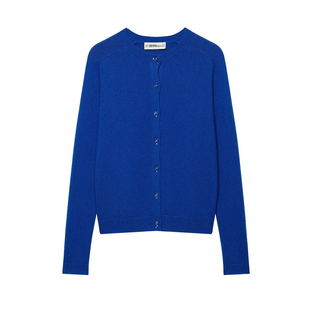 Women's Fine Knit Cropped Cardigan with Round Neck and Mother-of-Pearl Buttons Mune Fashion