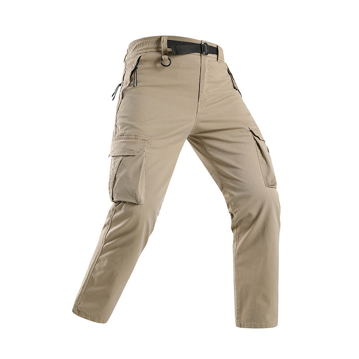 Men's Lightweight Stretch Canvas Cargo Pants with Integrated Web Belt and Zipper Pockets Mune Fashion