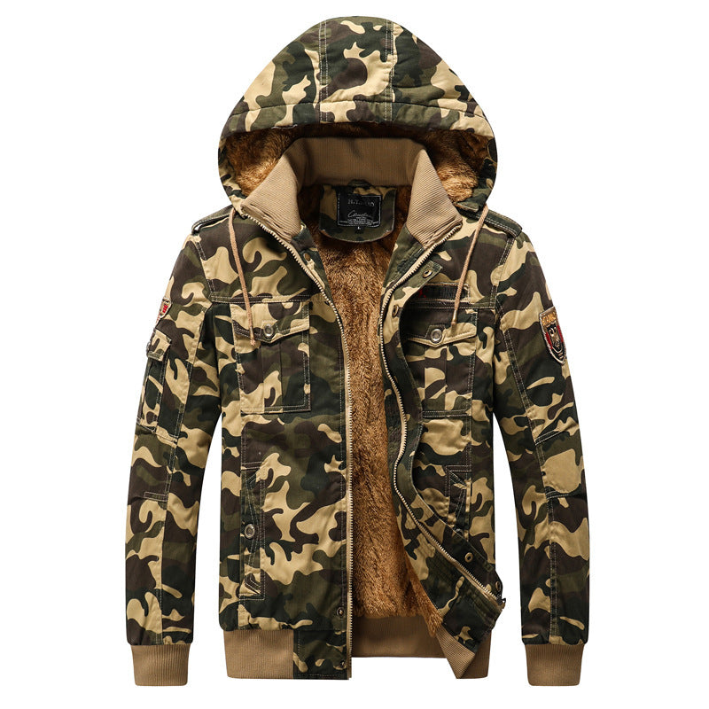 Men's Camouflage Utility Hoodie Jacket with Warm Teddy Lining Mune Fashion
