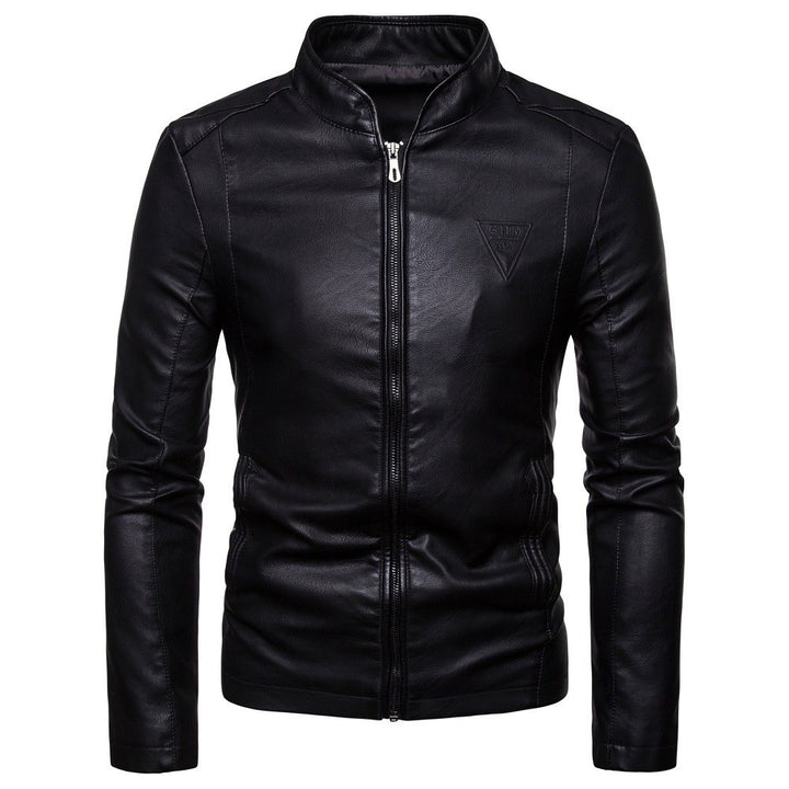 Men's Slim-Fit Faux Leather Jacket in Biker Style with Stand Collar and Front Zipper Mune Fashion