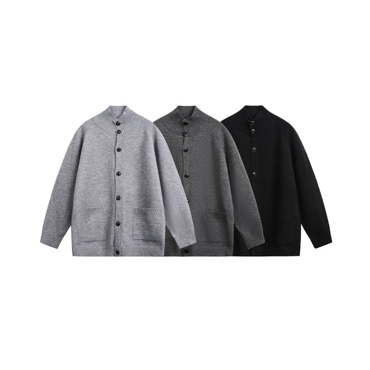 Unisex cardigan jacket with high ribbed collar, continuous button placket and side pockets Mune Fashion