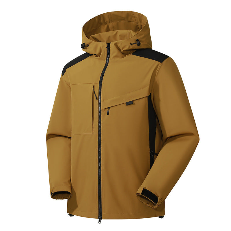 Men's technical softshell jacket with hood, diagonal chest pocket and multi-pocket zipper pockets Mune Fashion