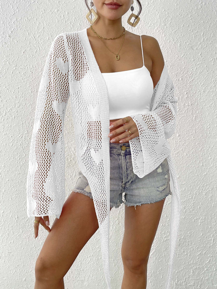 Women's airy knitted kimono with open front and drawstring