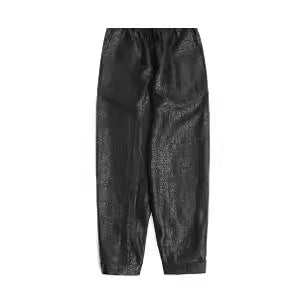 Women's Faux Leather Jogging Pants with Elastic Waistband and Drawstring Mune Fashion