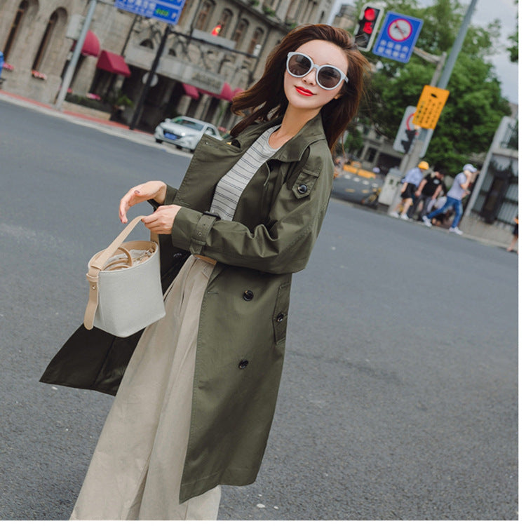 Women Mid-length Trench Coat with figure-flattering tie belt and adjustable cuffs Mune Fashion