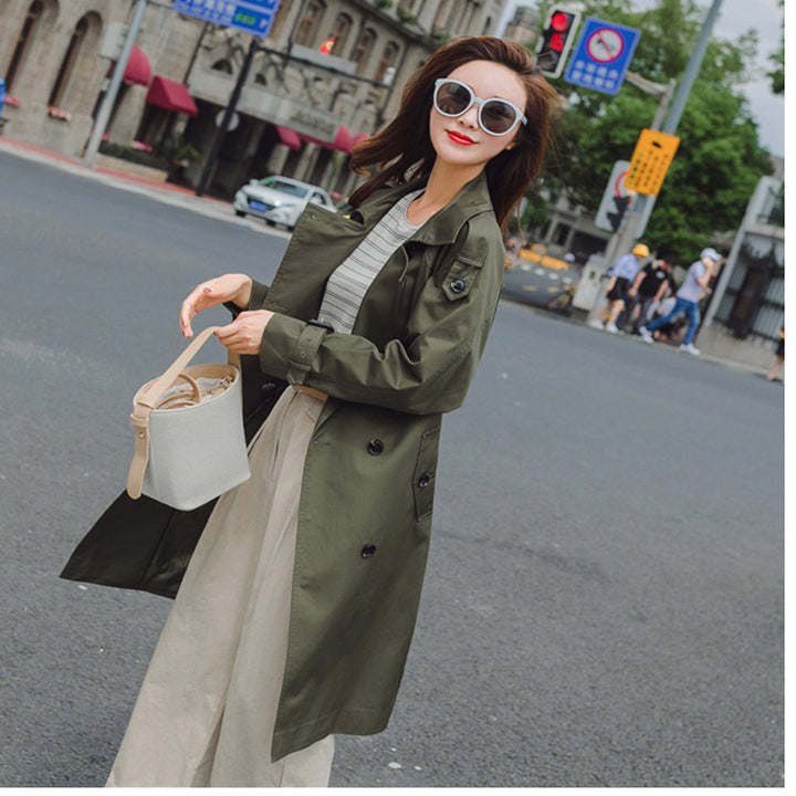 Women Mid-length Trench Coat with figure-flattering tie belt and adjustable cuffs Mune Fashion