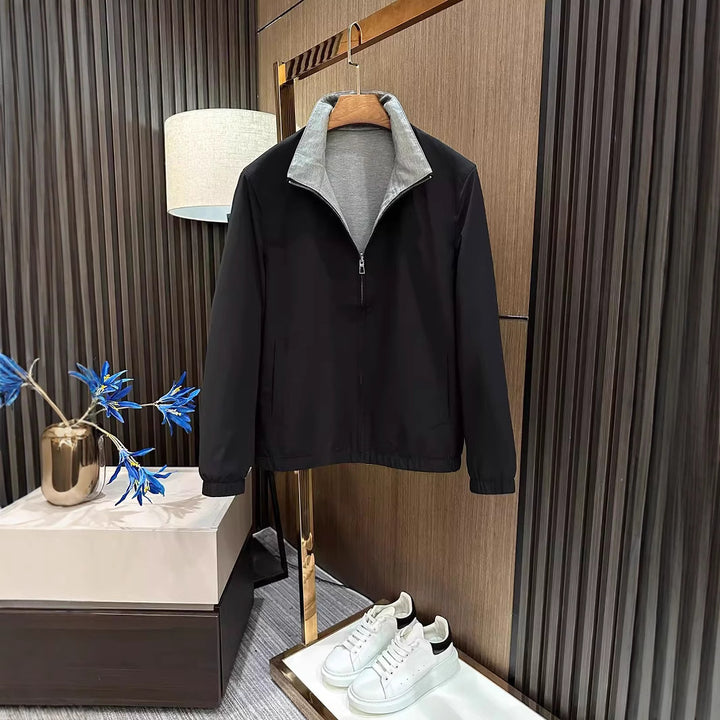 Men's Lightweight Zipper Jacket with Elastic Hem and Contrast Collar Mune Fashion