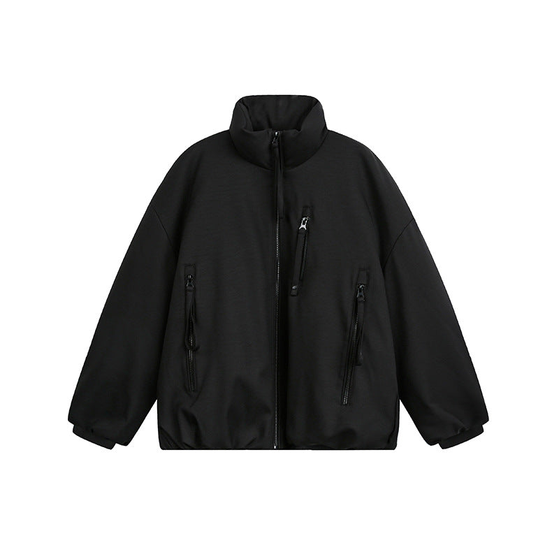 Unisex Wide Cut Utility Fleece Jacket with Stand-Up Collar and Multiple Zipper Pockets Mune Fashion