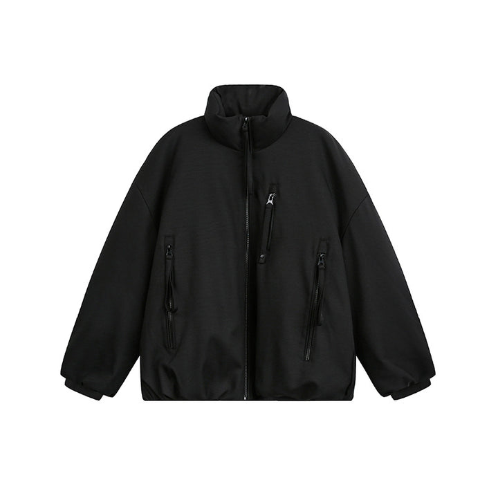 Unisex Wide Cut Utility Fleece Jacket with Stand-Up Collar and Multiple Zipper Pockets Mune Fashion