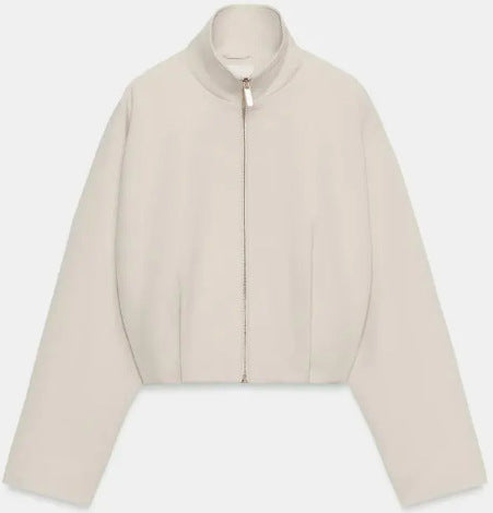 Women’s short-cut boxy blouson with high stand-up collar and dropped shoulders Mune Fashion