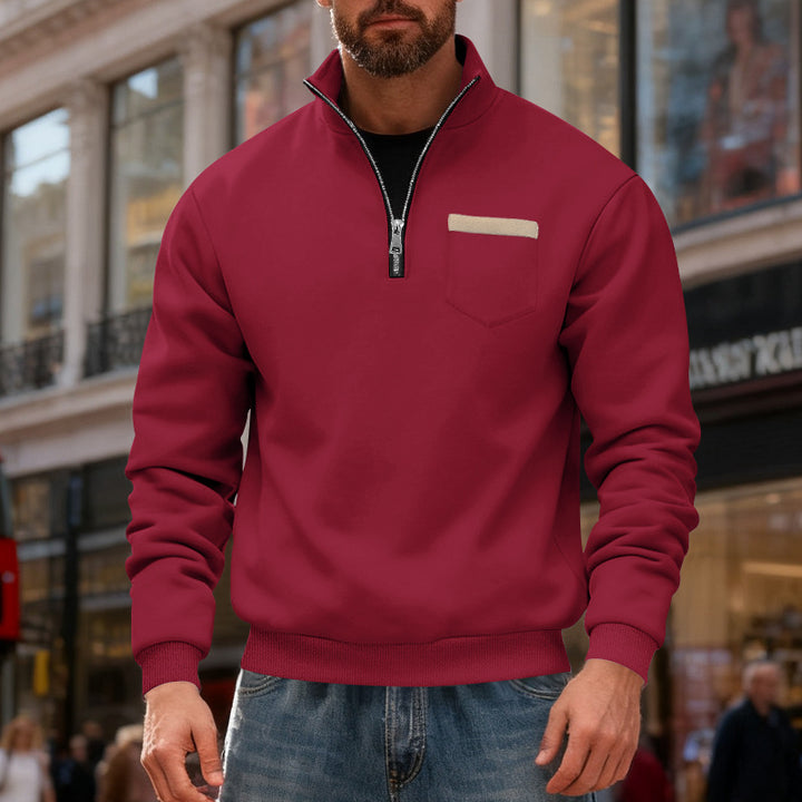 Men's nan sweatshirt with half zipper, stand-up collar, and chest pocket Mune Fashion