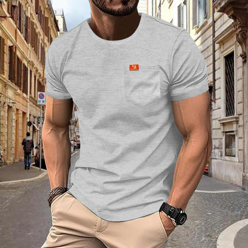 Men's single jersey short-sleeve shirt with patch chest pocket, reinforced seams, and round neckline Mune Fashion