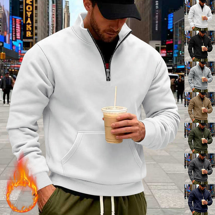 Men's Half-Zip Sweatshirt with Stand-Up Collar, Kangaroo Pocket and Ribbed Cuffs Mune Fashion