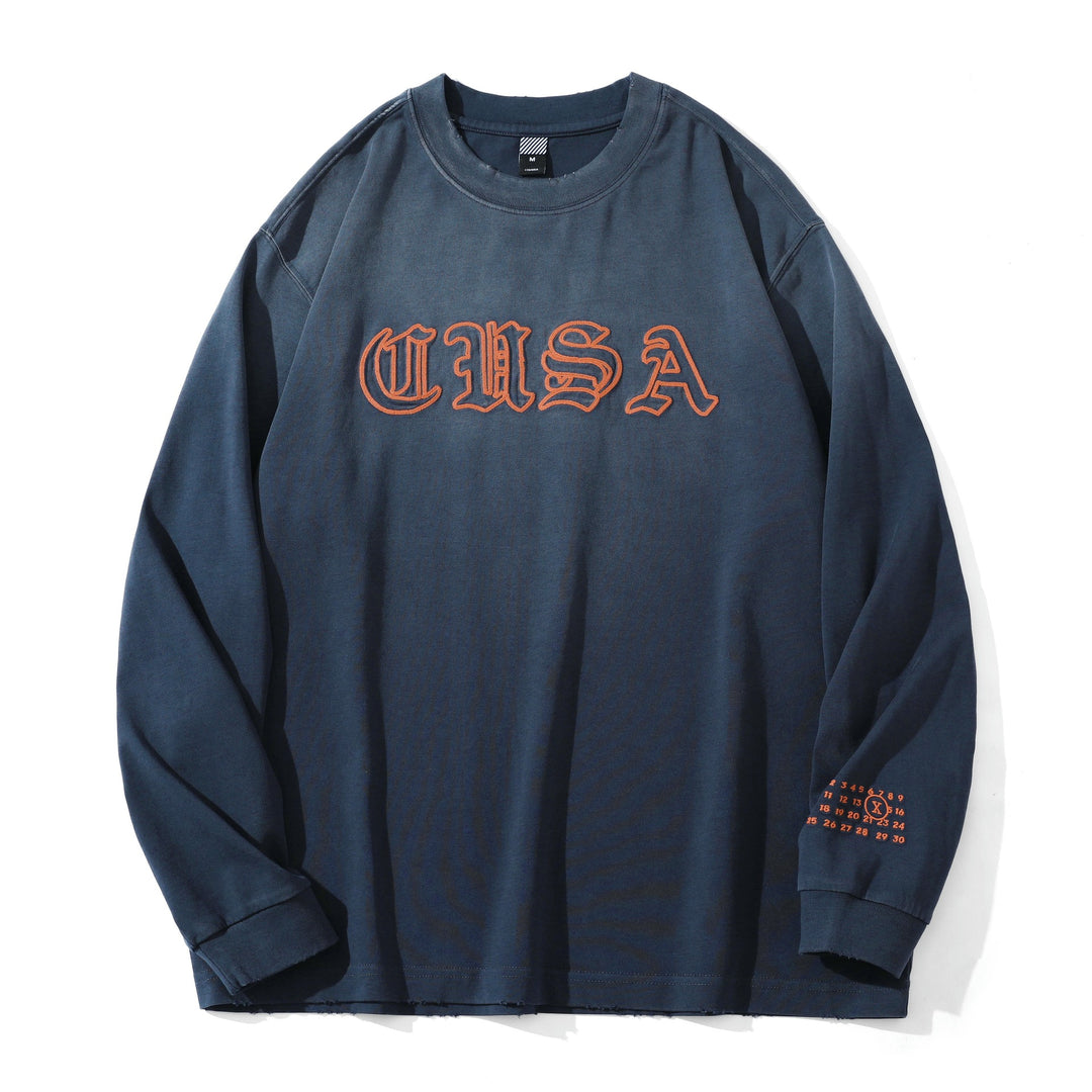 Unisex Oversize Sweatshirt with Vintage Old Script Embroidery Mune Fashion