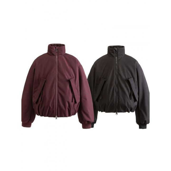 Unisex Boxy quilted bomber jacket with high stand-up collar and flap pockets Mune Fashion