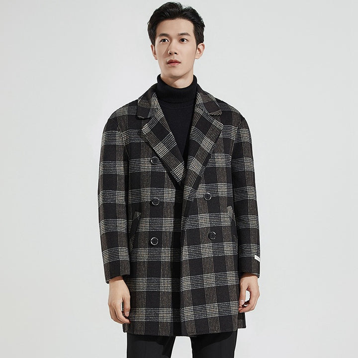 Men's tailored checked double-breasted overcoat Drune