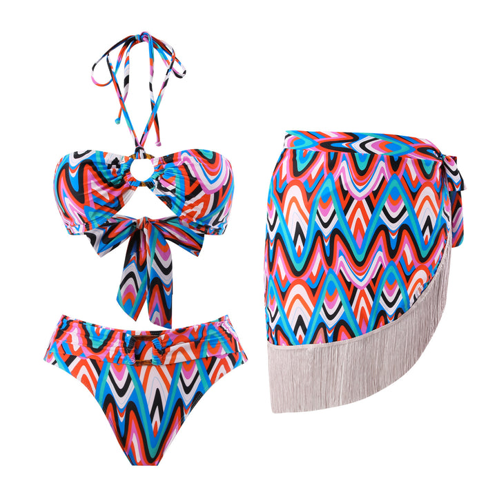 Women's bikini set with creative knot detail and flared skirt Mune Fashion
