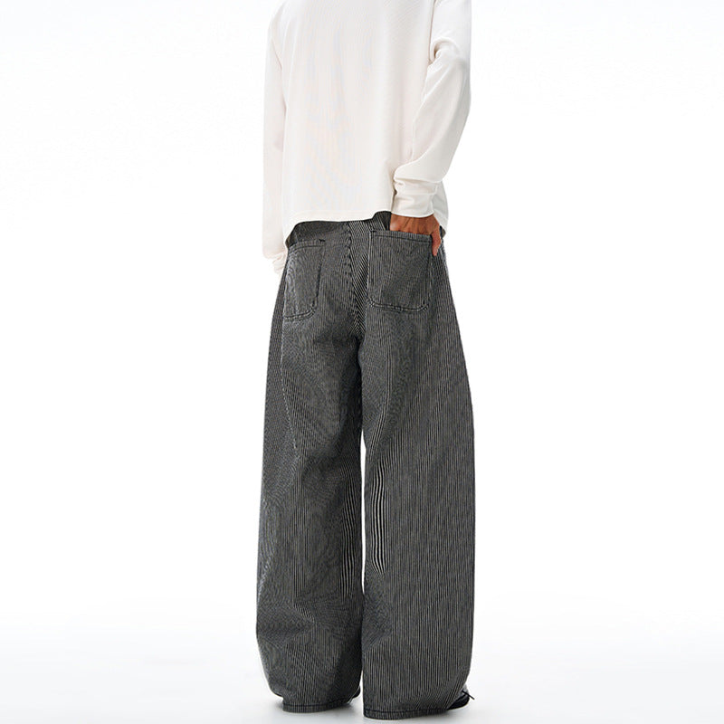 Men's Floor-Length Oversized Pants with Extremely Wide Legs and Fine Pinstripe Design Mune Fashion