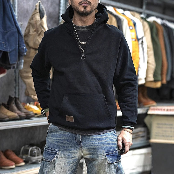 Men's Comfortable Hooded Sweatshirt with Half Zipper Mune Fashion