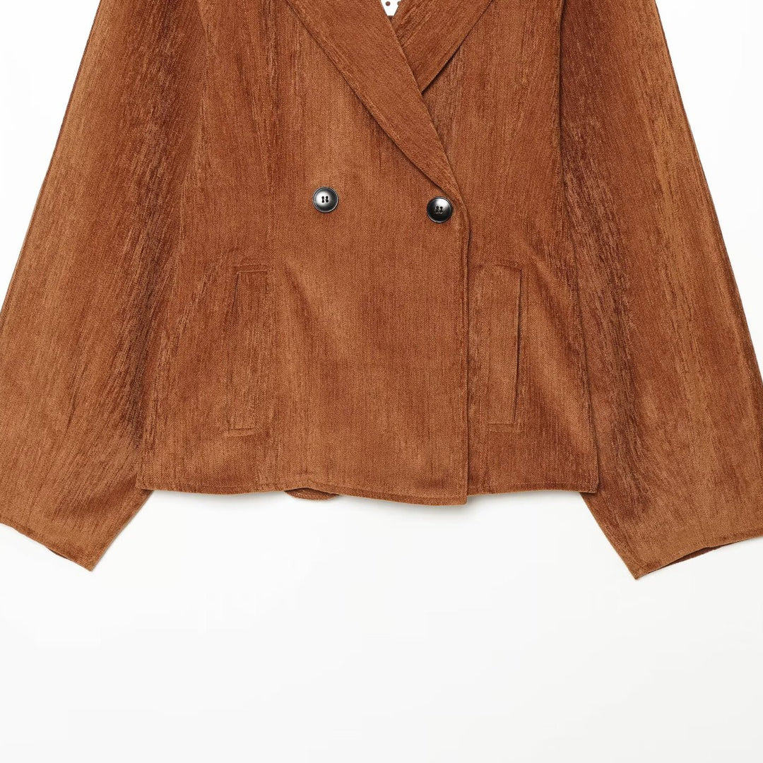 Women’s Short Blazer with Shawl Collar and Double-Breasted Button Placket Mune Fashion