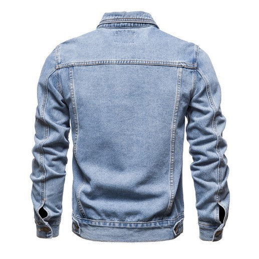 Men's Nan Denim Trucker Jacket Slim Fit with Vintage Metal Buttons and Vertical Seam Guidance Mune Fashion