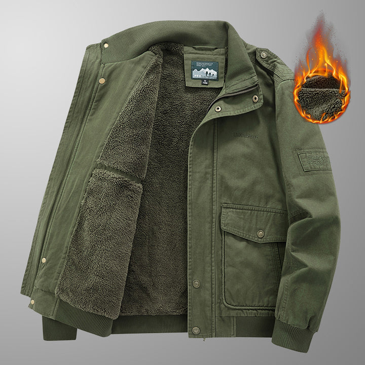 Men's thermo-lined field bomber jacket in canvas look with sherpa inner lining and stand-up collar Mune Fashion
