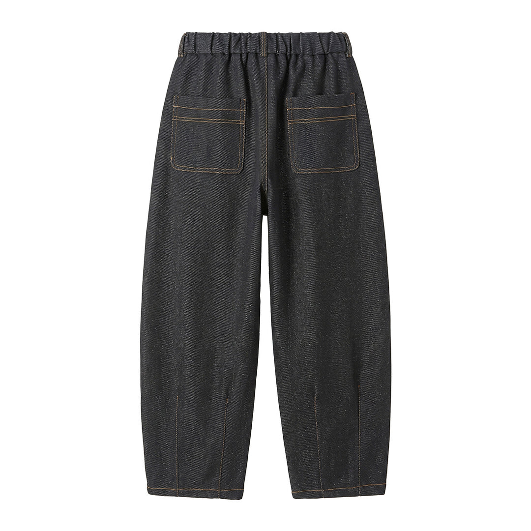Women High-Waisted Relaxed Jeans with Pleats, Seams, and Elastic Back Waistband Mune Fashion