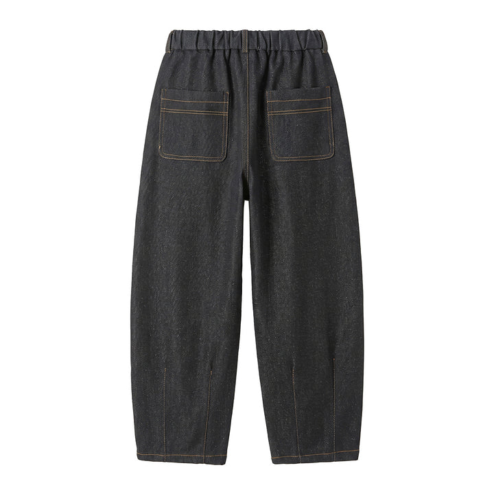 Women High-Waisted Relaxed Jeans with Pleats, Seams, and Elastic Back Waistband Mune Fashion