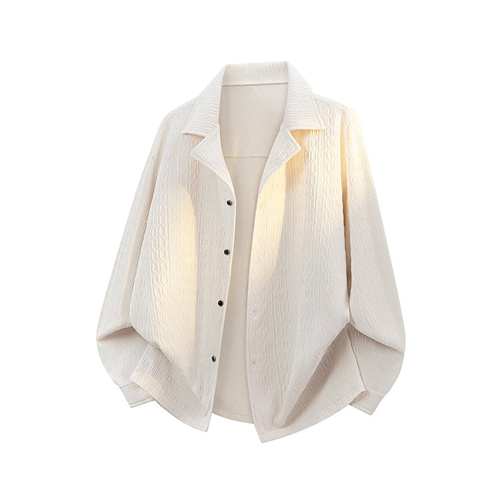 Women Lightly Structured Oversized Shirt Jacket with Lapel Collar & Press Button Front Mune Fashion