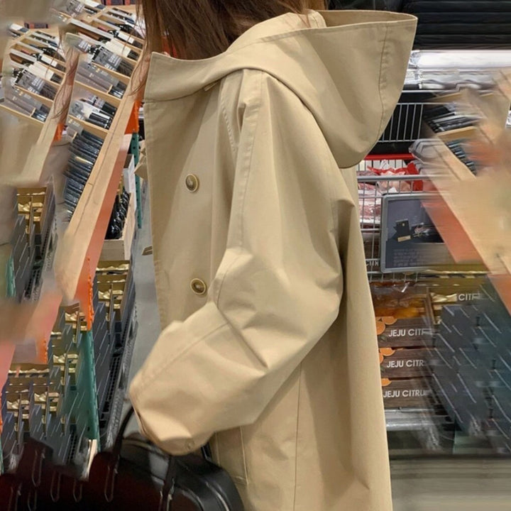 Ladies Hooded Coat in A-Line Cut with Back Pleat and Water-Repellent Surface Mune Fashion