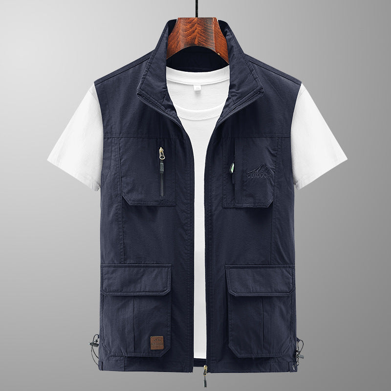 Men's Lightweight Utility Vest with Stand-Up Collar, Zipper Front and Multiple Zip Pockets Mune Fashion