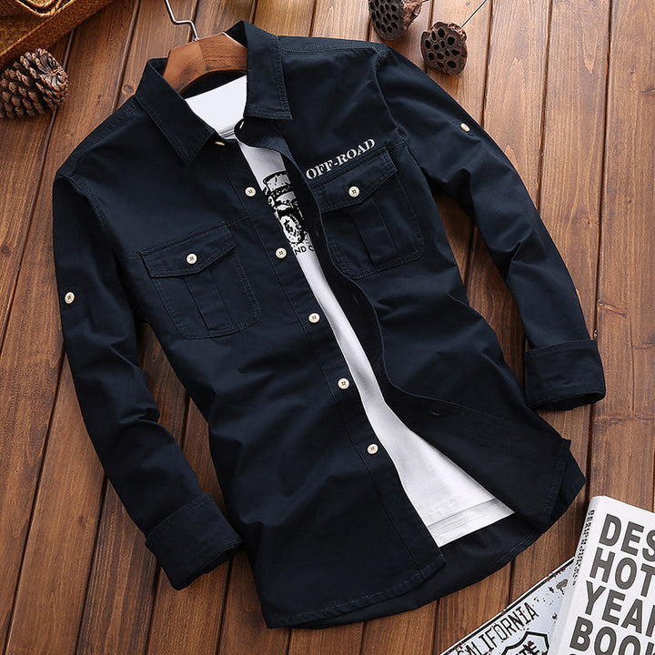 Men's Robustly Cut Canvas Transition Shirt with Flap Pockets and Utility Details Mune Fashion