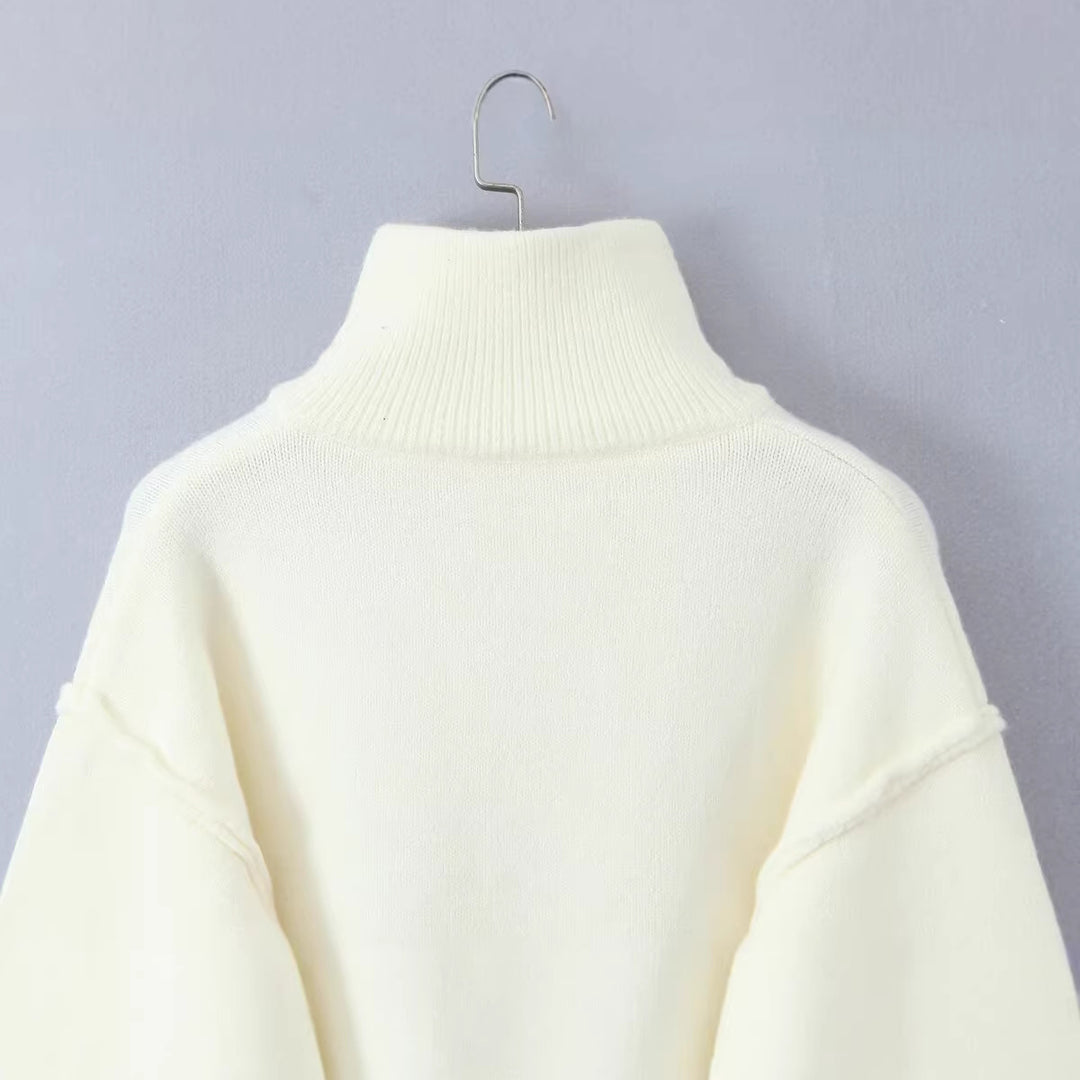 Women Oversized Zip Cardigan made of fine knit with high ribbed collar Mune Fashion