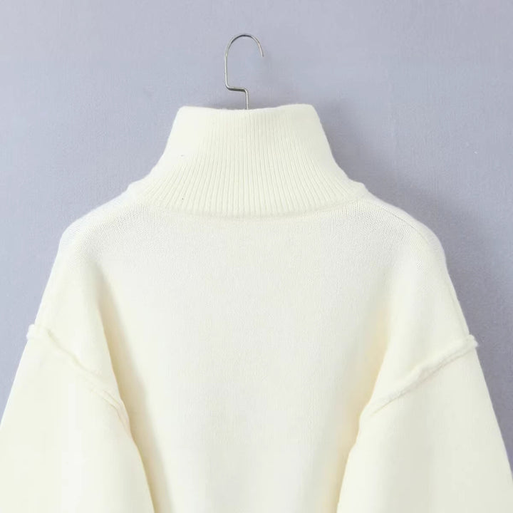 Women Oversized Zip Cardigan made of fine knit with high ribbed collar Mune Fashion