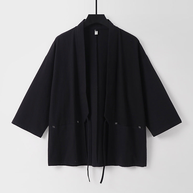 Women's Relaxed Kimono Cardigan made of Cotton Blend with Drawstring and Hip Pockets Mune Fashion